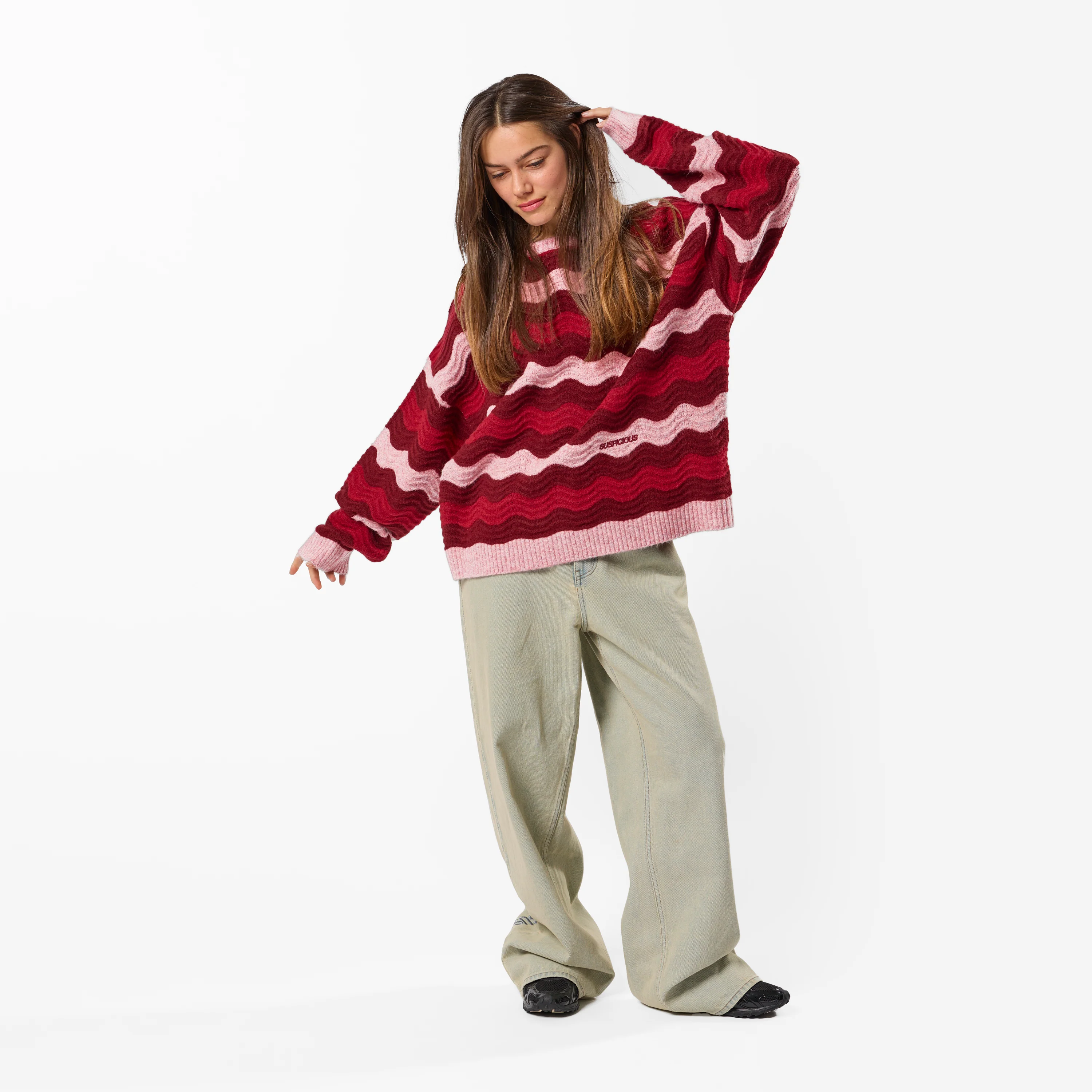 Winter4 / Essentials Knitted Wavy Sweat - RedPink - Image 7