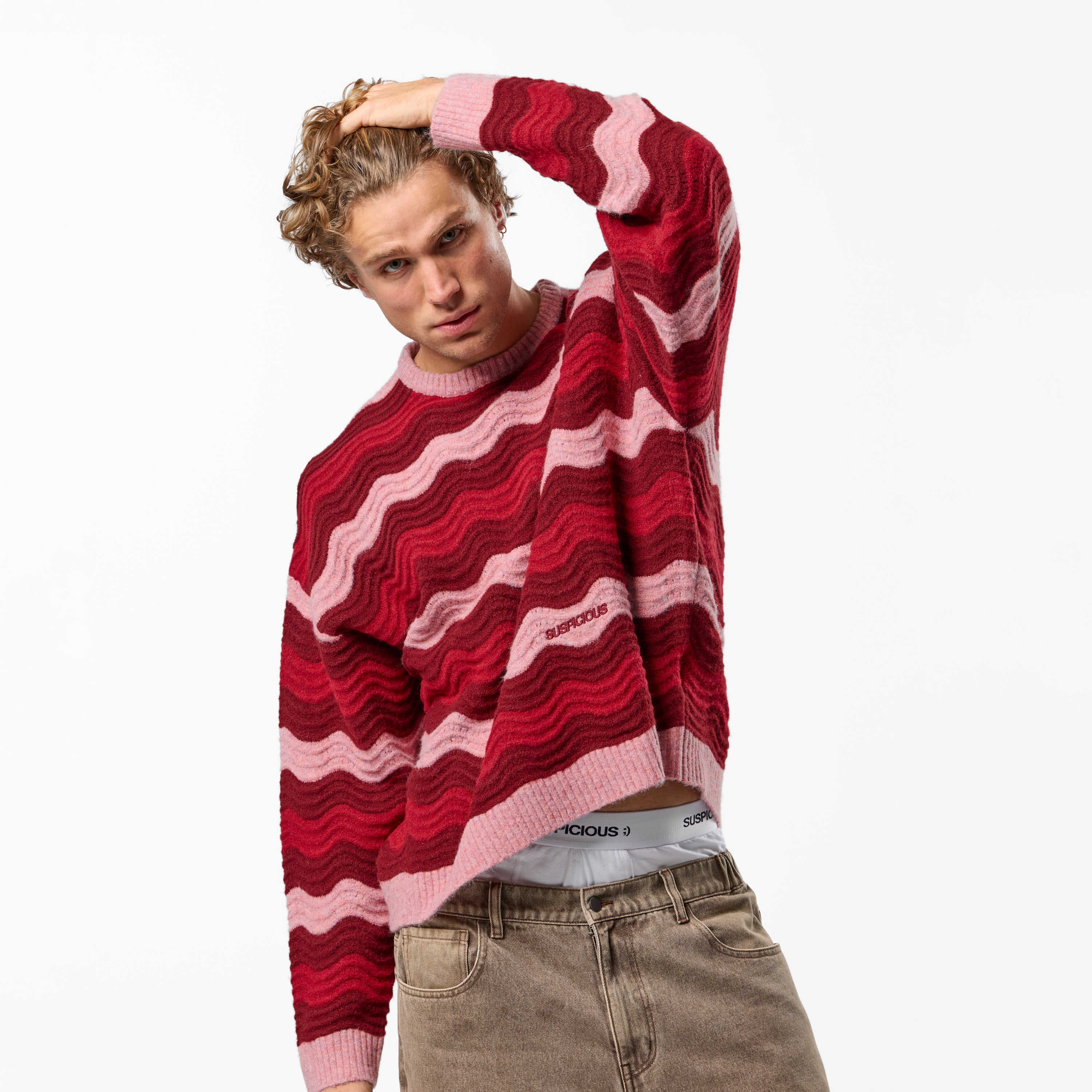 Winter4 / Essentials Knitted Wavy Sweat - RedPink - Image 8