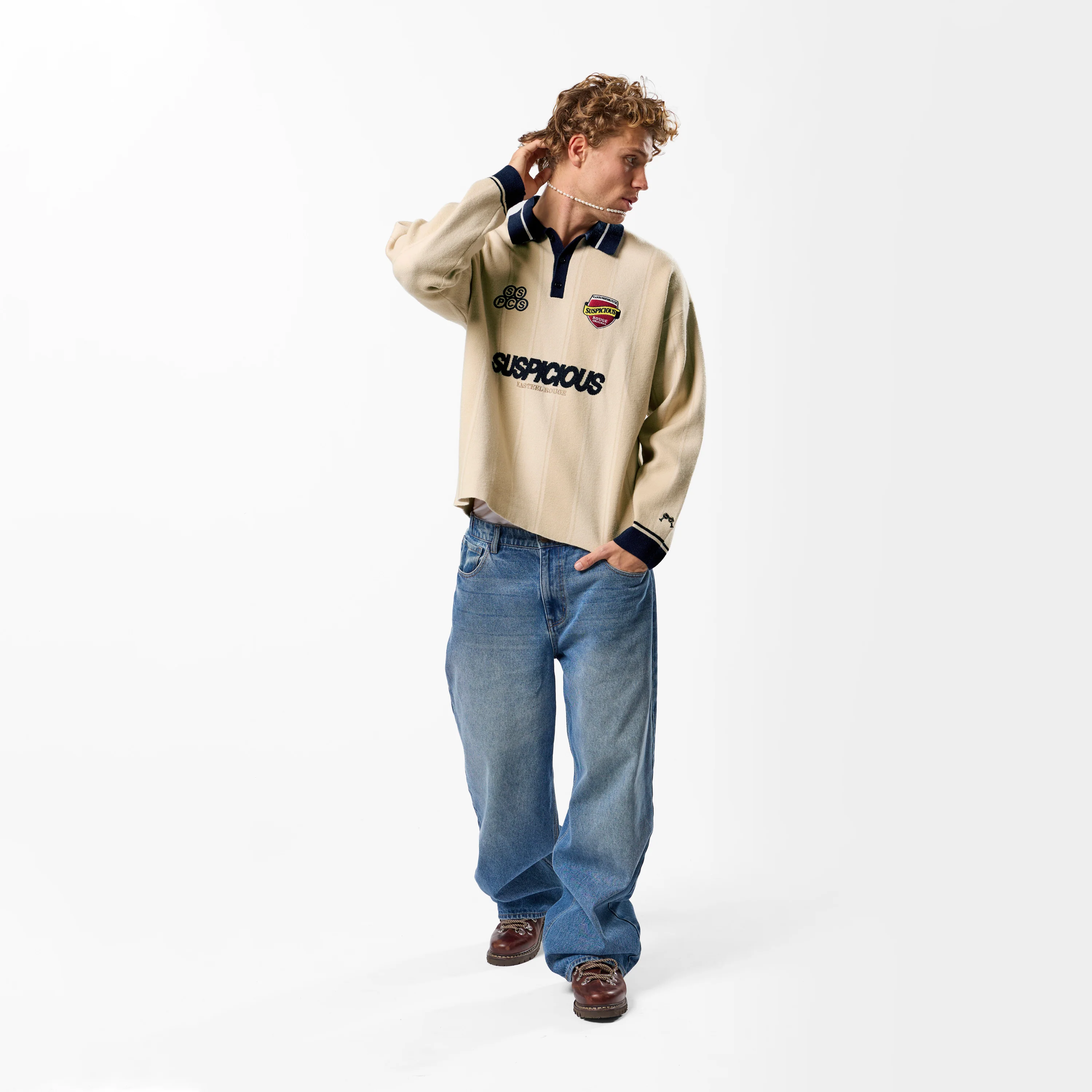 Winter4 / Kasteel Longsleeve Knitted Polo - Washed Clay - Image 6