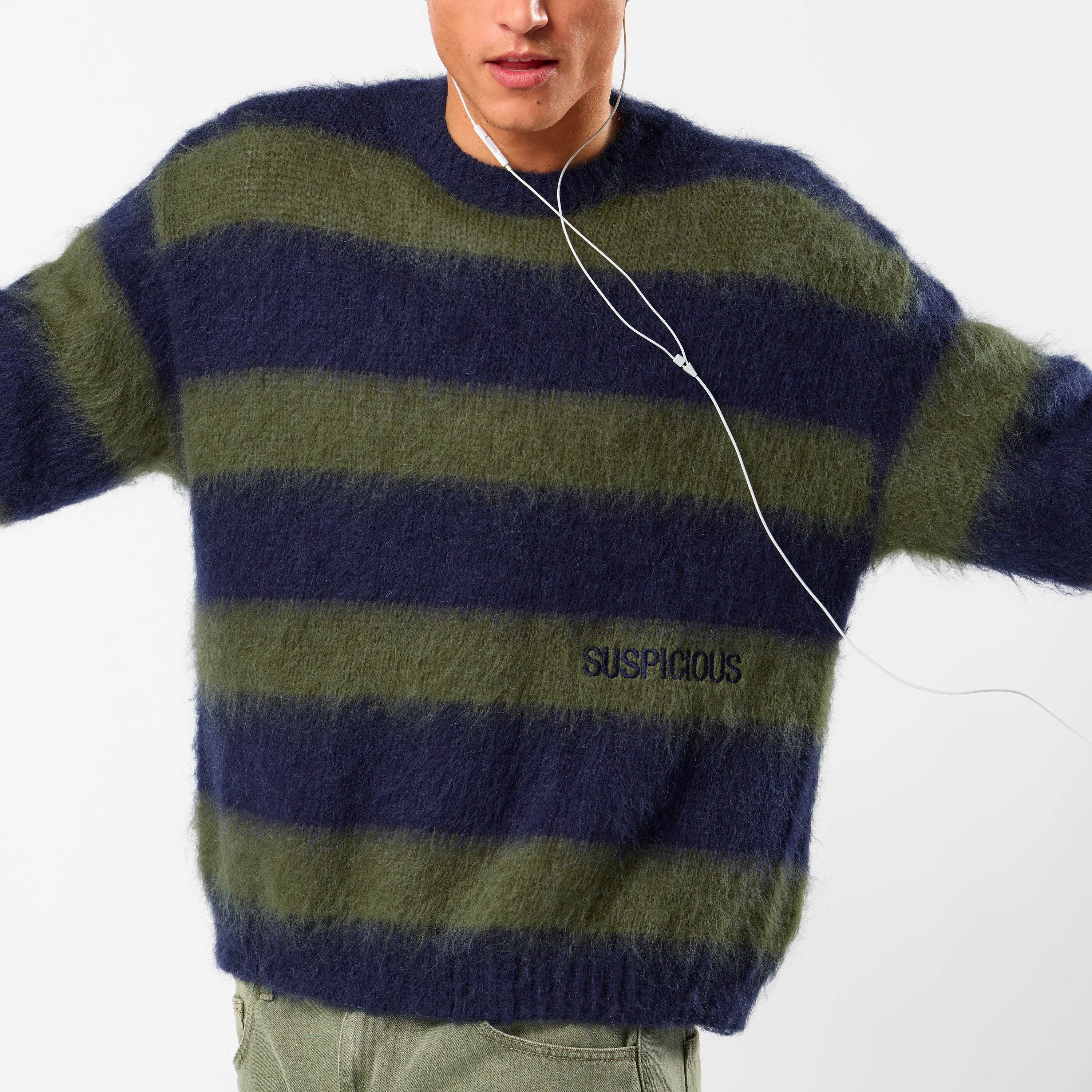 Winter4 / Essentials Striped Mohair Knit - Dark Navy & Olive Green - Image 2