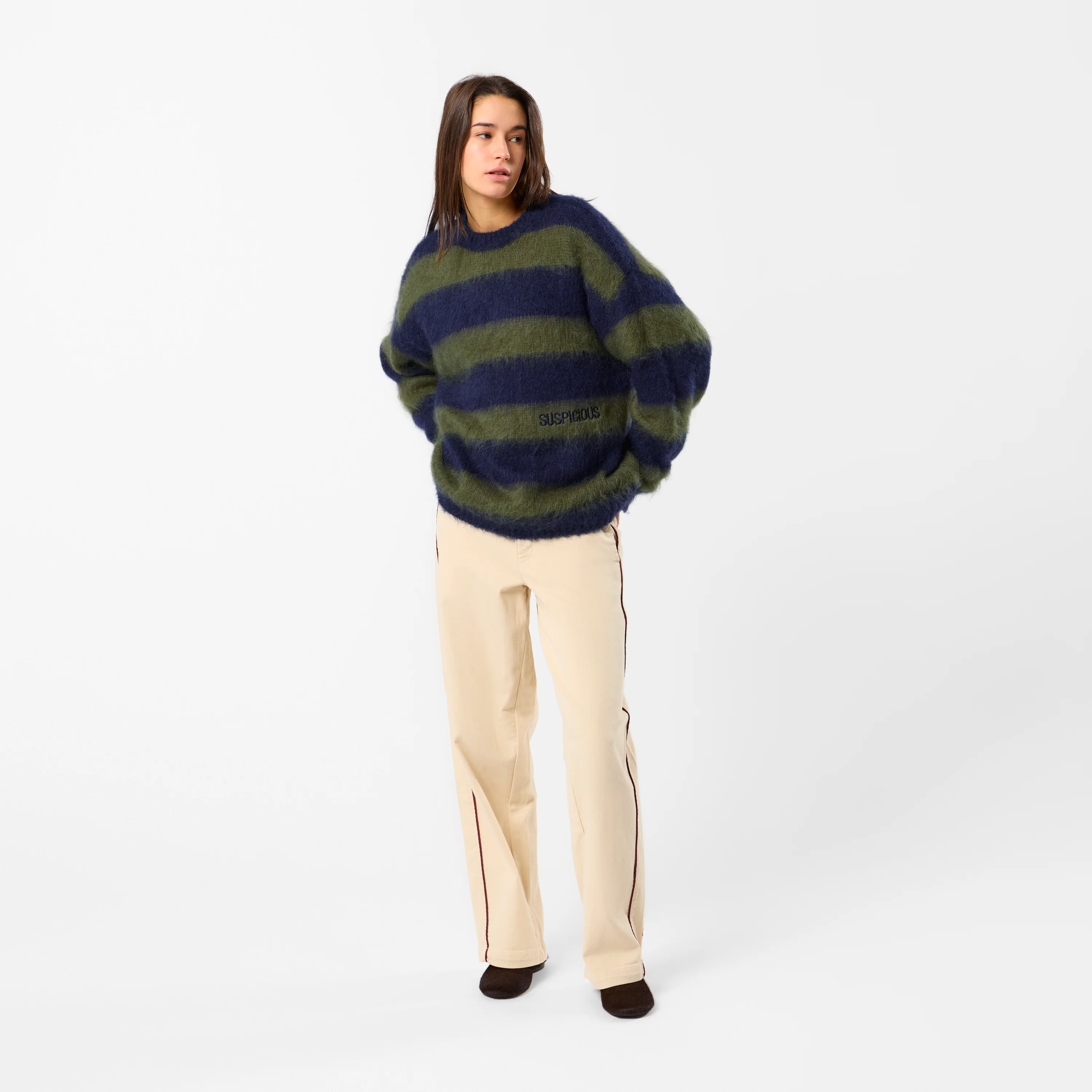 Winter4 / Essentials Striped Mohair Knit - Dark Navy & Olive Green - Image 3