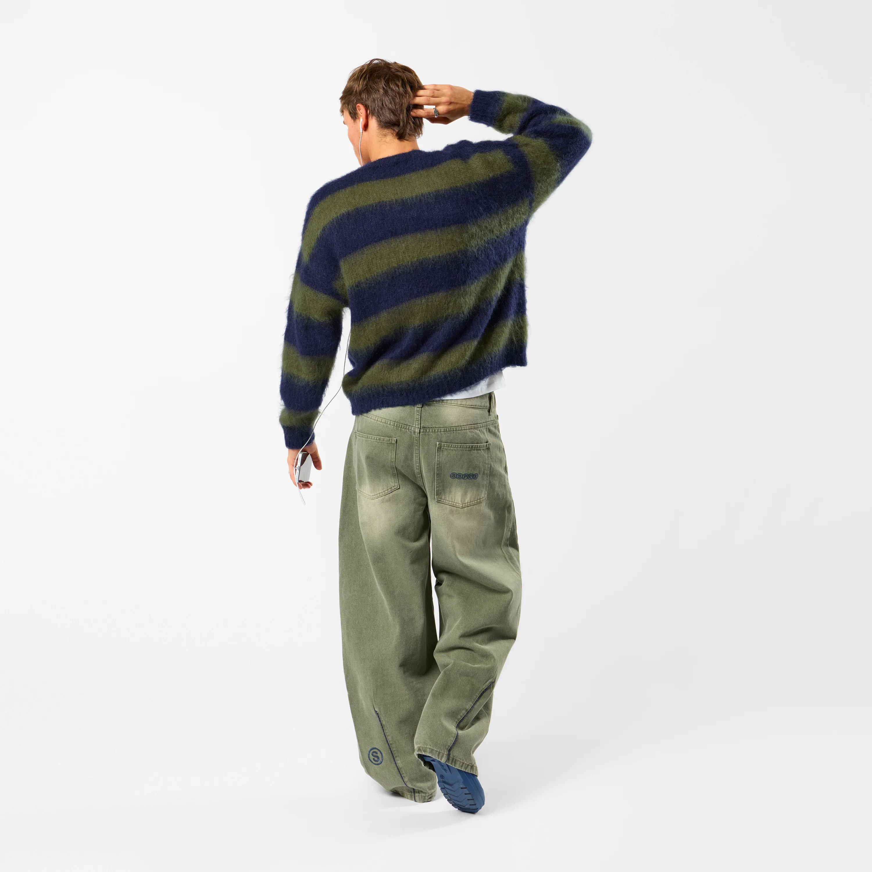 Winter4 / Essentials Striped Mohair Knit - Dark Navy & Olive Green - Image 4
