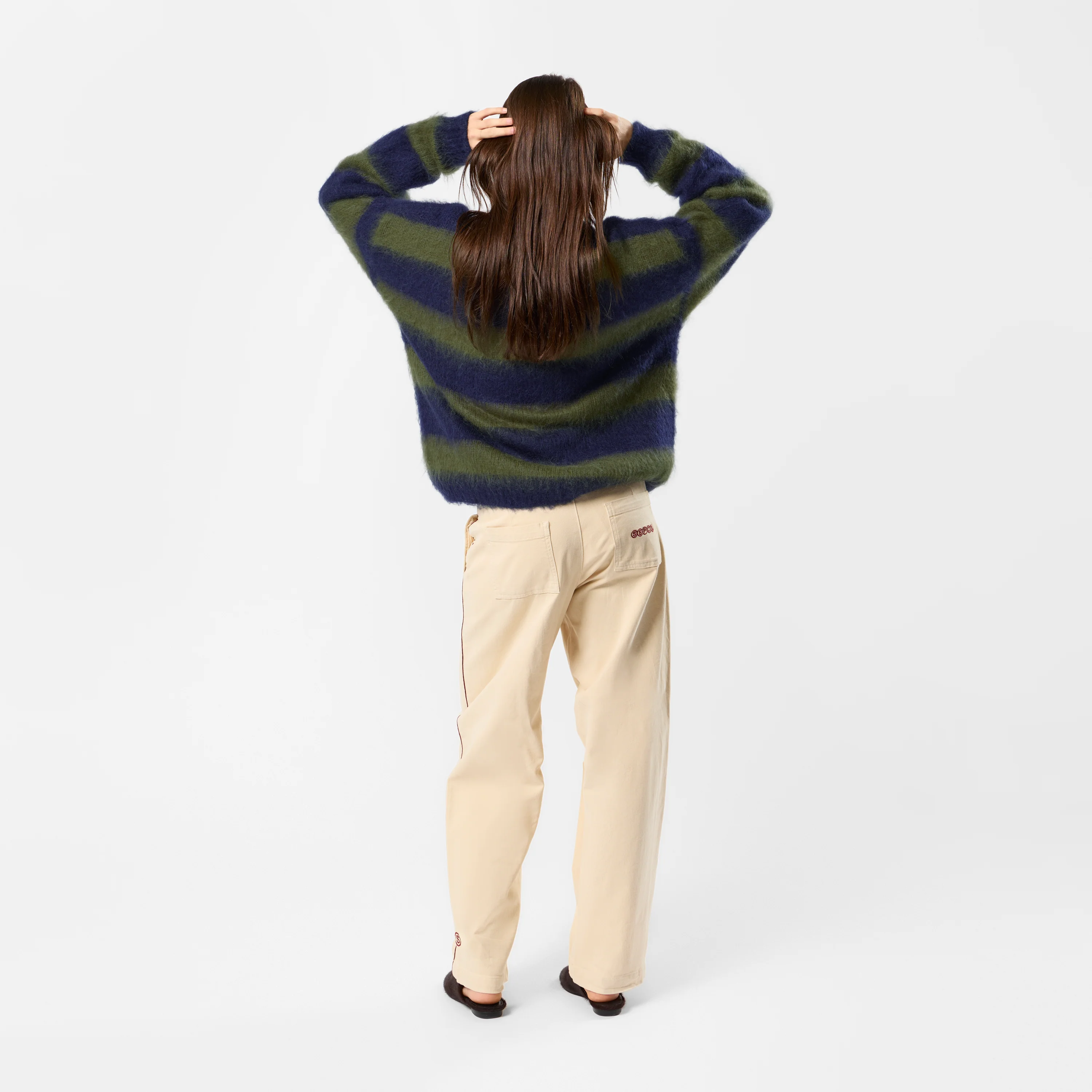 Winter4 / Essentials Striped Mohair Knit - Dark Navy & Olive Green - Image 6