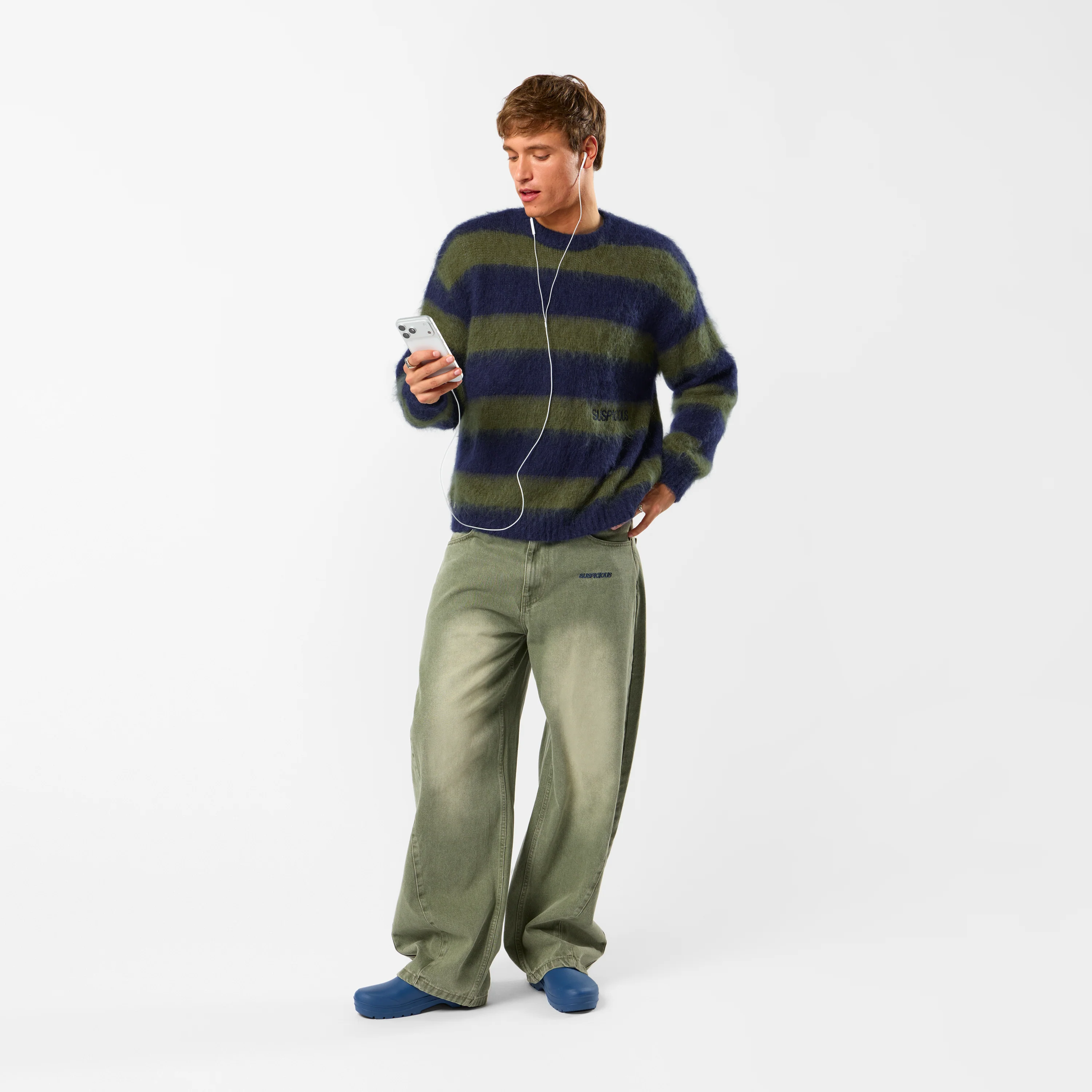Winter4 / Essentials Striped Mohair Knit - Dark Navy & Olive Green - Image 7