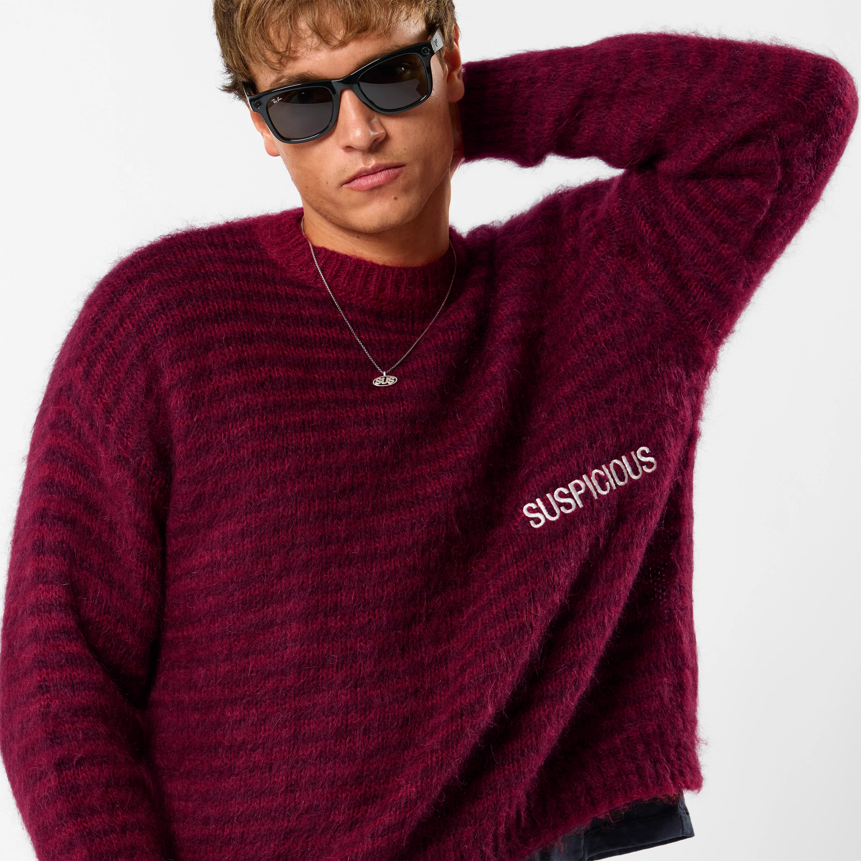 Winter4 / Essentials Striped Mohair Knit - Red - Image 2